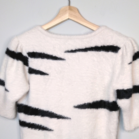 Michael Stars Honey Elbow Sleeve Pullover Sweater White Black Stripe V Size XS - Picture 9 of 13